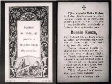 Konrád Kuneš Kunz - oznámení o úmrtí. AMB foto, XVIIIa, inv.č.355.