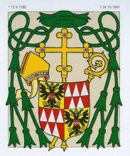 Štít biskupství, který užíval biskup František Antonín Gindl. Foto in: Biskuptví brněnské, Brno 2000, s. 54.
