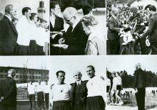Vítězslav Mečíř mezi atlety VS Brno a motocyklisty. Foto uloženo v AMB, fond F 86 Hlavní lékárenské grémium v Brně, inv. č. 244, kart. 16.