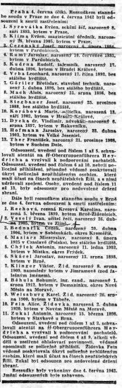 Dobový tisk - vnitřní strana se seznamem popravených (mezi nimi uveden také Ivan Veselý). Snímek v elektronické podobě zaslal pan Ivan Veselý (syn), děkujeme.