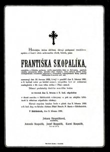 Smuteční oznámení Františka Skopalíka. Obrazový materiál poskytl pan Martin Konečný, děkujeme.