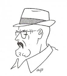 Karikatura J. V. Plevy od Rudolfa Puchýře. Zdroj: Kraj návratů a setkání – medailonky osobností kulturního života Vysočiny, Tišnov 2006, s. 84.
