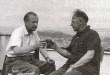 Josef Věromír Pleva a Rudolf Puchýř – na návštěvě u Plevů v Brně. Zdroj: Kraj návratů a setkání - medailonky osobností kulturního života Vysočiny, Tišnov 2006, s. 82.
