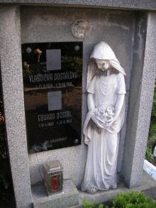 Detail náhrobního pomníku Vlasty Dostálové umístěného na hřbitově v Brně-Židenicích. Fotografii poskytl pan Jiří Skoupý, děkujeme.