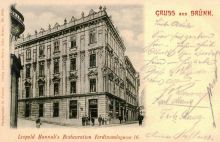Restaurace Leopolda Hannaka (Masarykova 16). Zdroj: Pozdrav z Brna. Brněnské pohlednice z přelomu 19. a 20. století, Brno 2007, s. 31.