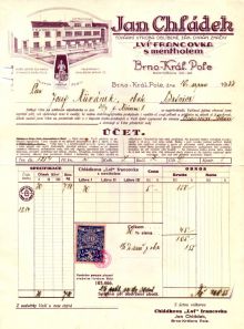 Účtenka firmy Jana Chládka z roku 1933. Snímek poskytl pan Ladislav Bartoš, děkujeme.