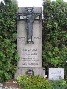 Místo posledního odpočinku Emanuele Masáka, Židenický hřbitov v Balbínově ulici. Fotografii pořízenou v dubnu 2013 pro naši encyklopedii poskytl pan Pavel Vlach, děkujeme.