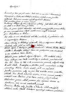 První část posledního dopisu, který František Kulatý poslal svým blízkým. Dokument z rodinného archívu pro naši encyklopedii poskytla paní Růžena Hynková, děkujeme.